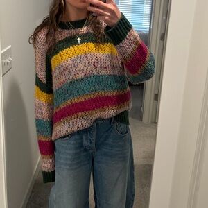 Heartloom Dylan Striped Multicolor Knit Sweater - Green, Pink & Yellow